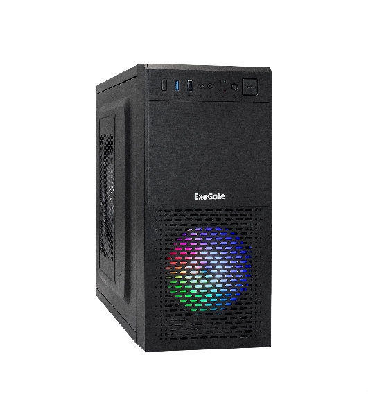 Компьютерный корпус Minitower ExeGate mEVO-7807-XP400 (mATX, БП XP400 с вент. 12см, 1*USB+1*USB 3.0, черный, 1 вент. 12см с RGb подсветкой)