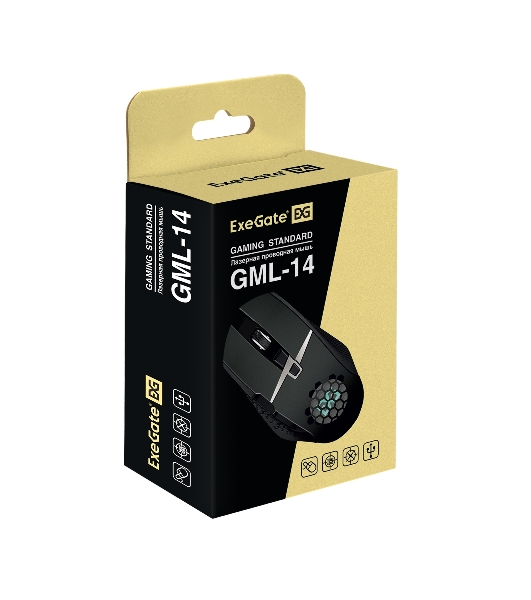Мышь проводная ExeGate Gaming Standard Laser GML-14 черный, 4000 dpi, USB, кнопки - 8
