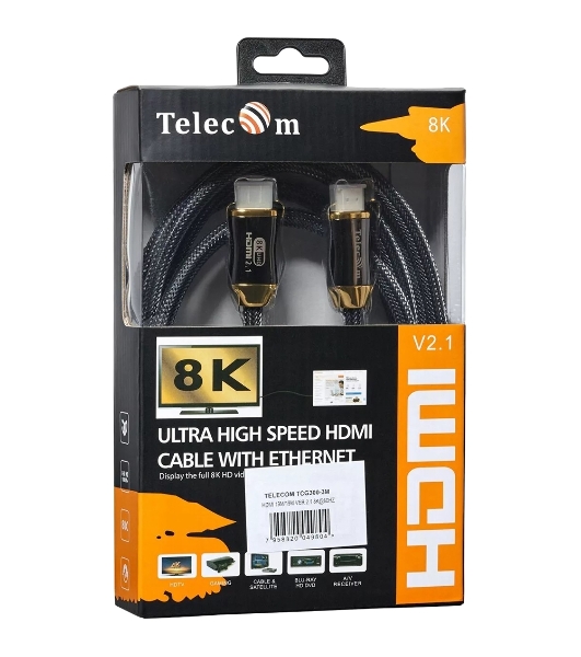 Кабель HDMI 19M/M,ver. 2.1, 8K@60 Hz 3m метал разъемы, нейлоновая оплетка Telecom TCG300-3M