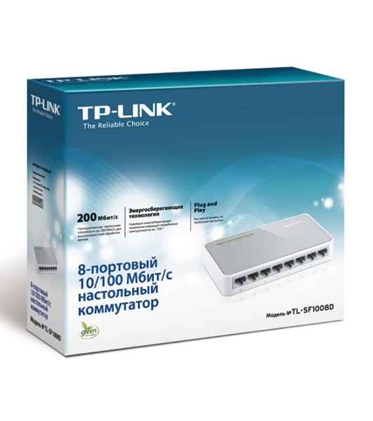 Коммутатор TP-Link SOHO TL-SF1008D Коммутатор 8-port 10/100M mini Desktop Switch, 8 10/100M RJ45 ports, Plastic case