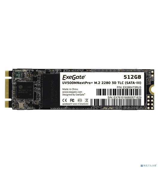 Накопитель SSD ExeGate NextPro+ UV500TS512, 512Gb, M.2 2280, SATA III, R/W 568/500