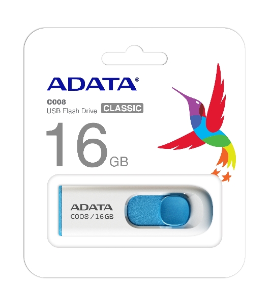 Флешка USB ADATA C008 (AC008-16G-RWE), 16Gb, USB 2.0, R/W 15/5, белый/синий