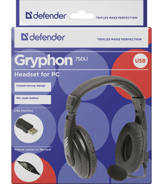 Гарнитура Defender Gryphon 750U чёрный, проводная