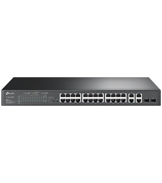 Коммутатор сетевой JetStream 24-port 10/100Mbps + 4-port Gigabit L2 Smart Switch with 24-port PoE+, PoE budget up to 250W, support PoE power management, with abundant L2 features,1U rack mountable, full managed via web UI/CLI/SSH/Telnet/SNMP
