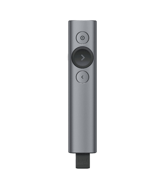 Презентер Logitech Spotlight Slate (серый, Bluetooth/2.4 GHz, перезаряжаемая литий-полимерная батарея 85мА·ч, 3D-акселерометр, гироскоп, кабель для зарядки, чехол) (арт. 910-004867, M/N: R-R0011/C-U0016)