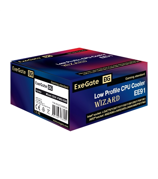 Кулер для процессора ExeGate Wizard EE91-PWM.RGB серебристый, 90 мм, алюминий, 2400 об/мин, 24 дБ, 4 pin, 75 Вт, 48 мм