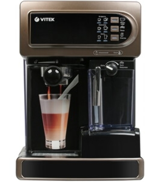 Кофеварка рожковая Vitek VT-1517 (BN) коричневый, исп. кофе - молотый, 1.65 л, 1238 Вт, 15 Бар