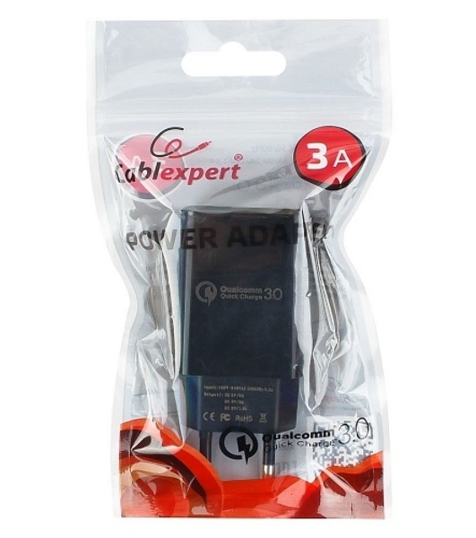 Сетевое зарядное устройство Cablexpert MP3A-PC-17, QC 3.0, 100/220V - 1 USB порт 5/9/12V, черный