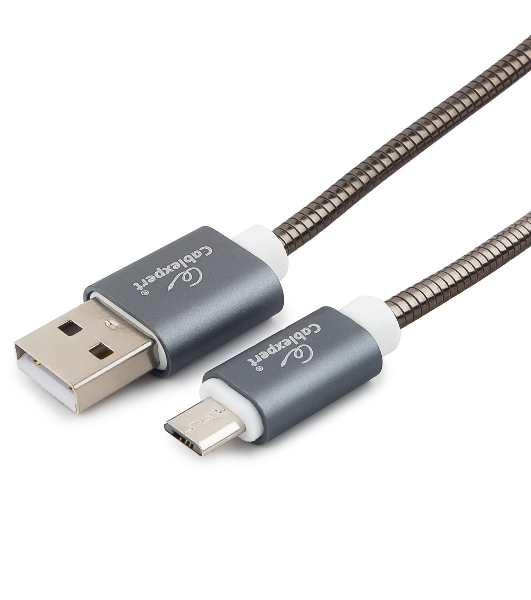 Кабель USB2.0 Cablexpert CC-G-mUSB02Gy-1.8M, AM/microB, серия Gold, длина 1.8м, титан, блистер