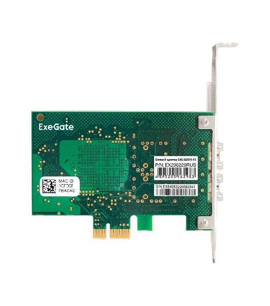 Сетевой адаптер ExeGate EXE-82576-F2 (PCI-E x1 v2.0, порты 2xSFP, 10/100/1000Mbps, Gigabit Server NIC Intel Chipset 82576-F2)