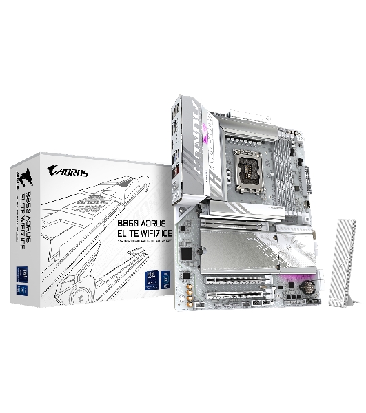 Материнская плата Gigabyte B860 AORUS ELITE WIFI7 ICE, LGA 1851, Intel B860, 4xDDR5, 4xSATA, 3xM.2, 1xPCIe 5.0 x16, 2xPCIe 4.0 x1, 1xHDMI, 2xDP, 1x 2.5Gb LAN, 6xUSB-A 3.2, 1xUSB-C 3.2, 4xUSB-A 2.0, 2x3.5 мм, 7.1, ATX