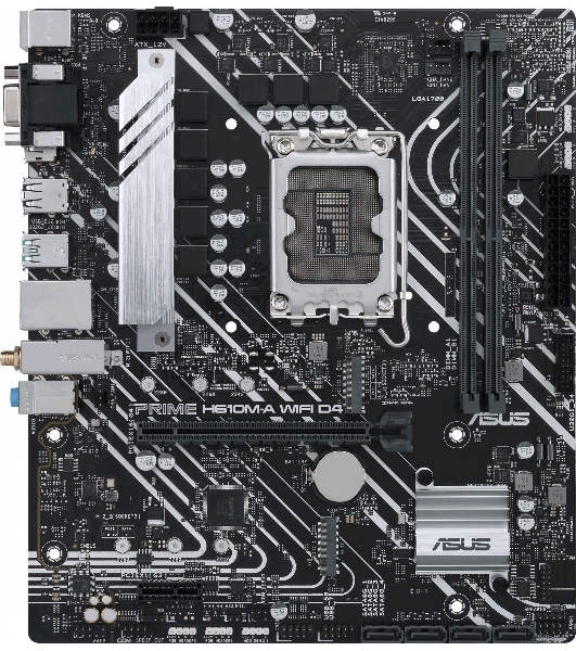 Материнская плата ASUS PRIME H610M-A WIFI D4, LGA 1700, Intel H610, 2xDDR4, 4xSATA, 2xM.2, 1xPCI-E 4.0 x16, 1xHDMI, 1xDisplayPort, 1x 1Gb LAN, 2xUSB-A 3.2 Gen 2, 4xUSB-A 2.0, 3x3.5 мм, 7.1, Micro-ATX