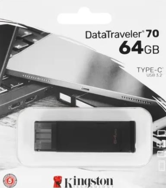Флешка USB Kingston DataTraveler DT70 (DT70/64Gb), 64Gb, USB Type-C 3.2, R/W 70/45, черный