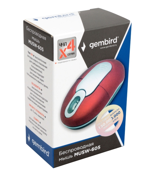 Мышь беспроводная Gembird MUSW-605 красный, 1200 dpi, радиоканал, USB, кнопки - 3