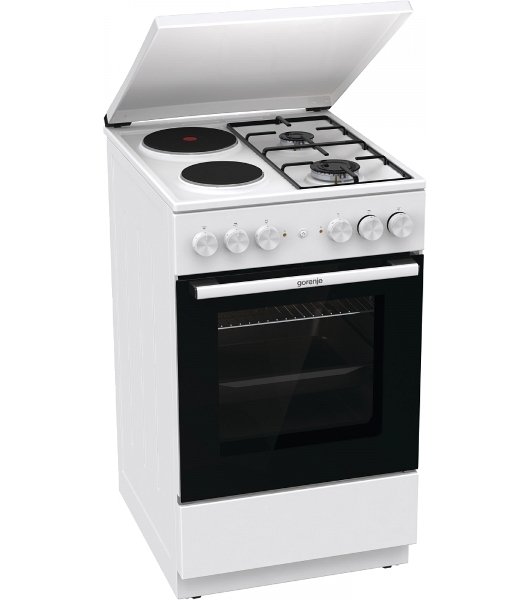 Плита комбинированная Gorenje GK5A12WG белый, конфорок 2 газовых и 2 электрических, духовка 68 л, 50 см x 85 см x 59.4 см