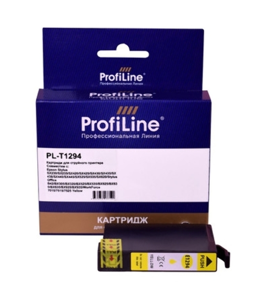 Картридж струйный ProfiLine PL-T1294 для принтеров Epson Stylus SX230/SX235/SX420/SX425/SX430/SX435/SX438/SX440/SX445/SX525/SX535/SX620/Stylus Office B42/BX305/BX320/BX525/BX535/BX625/BX630/BX635/BX925/BX935/WorkForce 7015/7515/7525 с чернилами Yellow