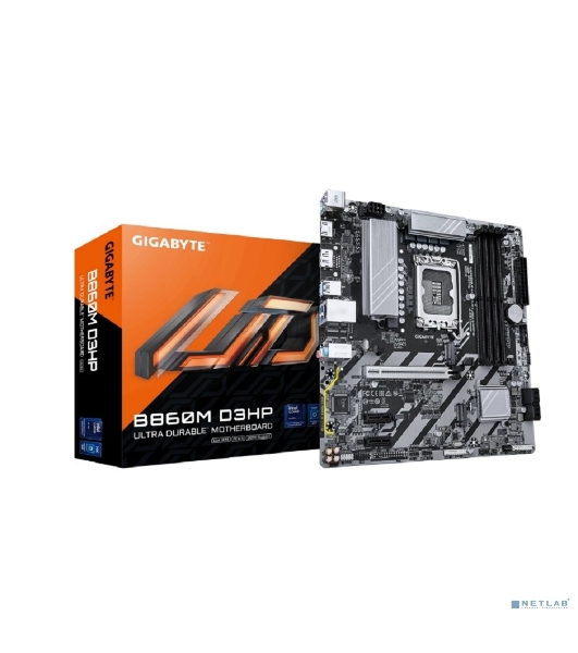 Материнская плата Gigabyte B860M D3HP, LGA 1851, Intel B860, 4xDDR5, 4xSATA, 2xM.2, 1xPCIe 5.0 x16, 2xPCIe x1, 1xHDMI, 1xDP, 1x 1Gb LAN, 3xUSB-A 3.2 Gen 1, 3xUSB-A 2.0, 1xUSB-C 3.2 Gen 1, 3x3.5 мм, 7.1, mATX