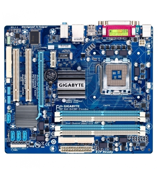 Материнская плата Gigabyte GA-G41M-COMBO-GQ (rev.3), LGA 775, Intel G41, 4xDDR2/DDR3, 4xSATA, 1xPCIe 1.1 x16, 1xPCIe 1.1 x1, 1xVGA, 1x 1Gb LAN, 4xUSB 2.0, 3x3.5 мм, 5.1, Micro ATX