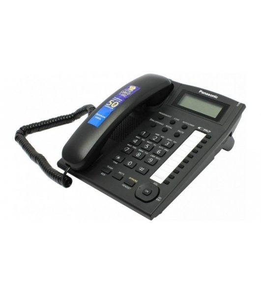 Телефон проводной Panasonic KX-TS2388RUB черный индикатор вызова,повторный набор последнего номера,4 уровня громкости звонка