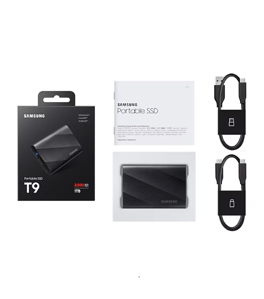 Внешний SSD Samsung T9, 1TB, USB 3.2 Gen 2x2 Type-C, R/W 2000/1950, черный