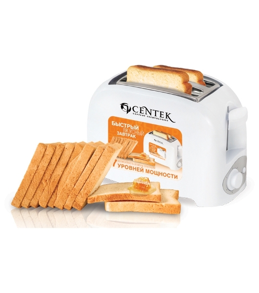 Тостер Centek СТ-1420 белый, 750 Вт, 2 слота