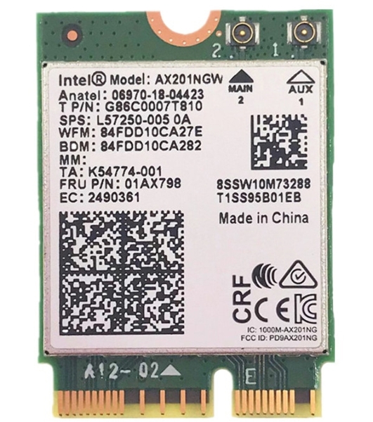 Плата сетевого контроллера Intel Wi-Fi 6 AX201, 2230, 2x2 AX+BT, No vPro, 985855