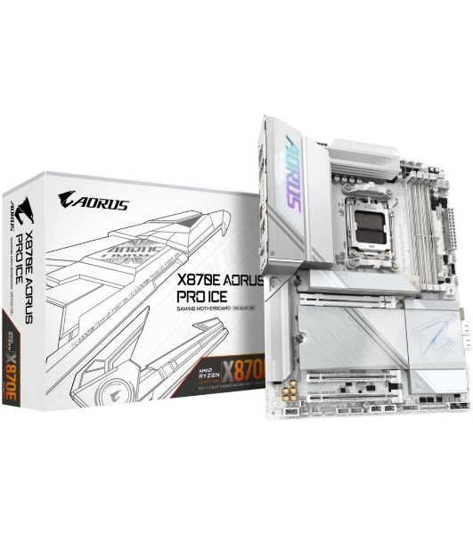Материнская плата Gigabyte X870E AORUS PRO ICE, AM5, AMD X870E, 4xDDR5, 4xSATA, 4xM.2, 1xPCI-E 5.0 x16, 1xPCI-E 4.0 x4, 1xPCI-E 3.0 x4, 1xHDMI, 2xUSB-C, 1x 2.5Gb LAN, 2xUSB-A 3.2 Gen 2, 3xUSB-A 3.2 Gen 1, 2xUSB-A 2.0, 2x3.5 мм, TOSLINK, 7.1, 2xUSB4, 4xUSB-A 3.2 Gen 1, ATX