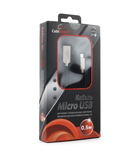 Кабель USB2.0 Cablexpert CC-P-mUSB02Bk-0.5M, AM/microB, серия Platinum, длина 0.5м, черный, блистер
