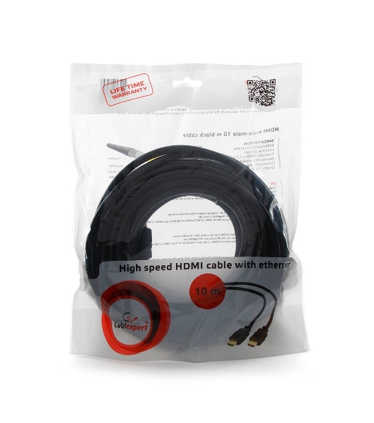 Кабель Cablexpert HDMI CC-HDMI4-10M, 19M/19M, v2.0, медь, позол.разъемы, экран, 10м, черный, пакет