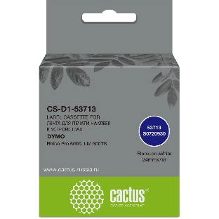 Картридж ленточный Cactus CS-D1-53713 24мм, черный шрифт, белый фон, 7м для DYMO Rhino Pro 6000, LM 500TS