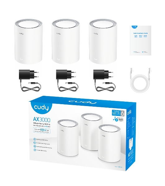 Бесшовный Mesh роутер Cudy M1800(3-Pack) AX1800 10/100/1000BASE-TX белый (упак.:3шт)