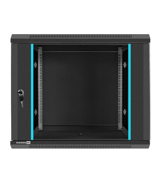 Шкаф телекоммуникационный 19' настенный 9U ExeGate EC-WM-9U.450.G.BLACK (19', 9U, 600x450x500 мм (ШхГхВ), передняя дверь закаленное стекло, съемные боковые панели, пыле- и влагозащита IP23, черный RAL 9004)