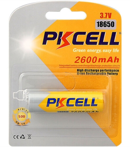 Литий-ионный аккумулятор PKCELL 18650 2600-1B тип - 18650 1 шт в блистере, без защиты
