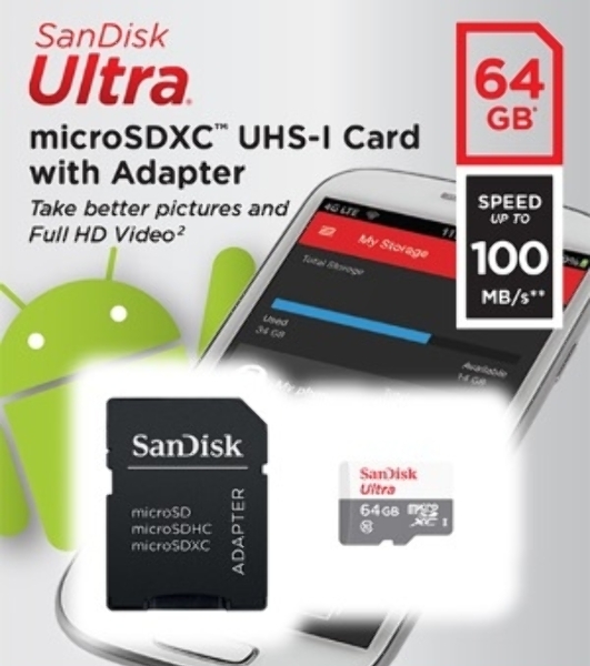 Флеш карта microSD 64GB SanDisk microSDXC Class 10 Ultra (SD адаптер) UHS-I 100MB/s