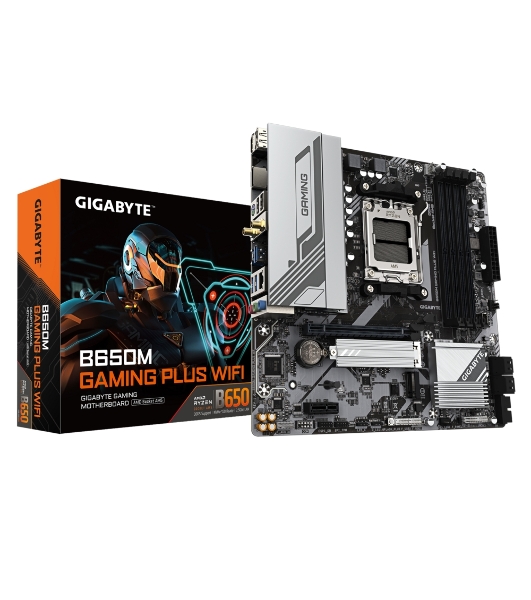 Материнская плата Gigabyte B650M GAMING PLUS WIFI, AM5, AMD B650, 4xDDR5, 4xSATA, 2xM.2, 1xPCIe 4.0 x16, 1xPCIe 3.0 x1, 2xDP, 1xHDMI, 1x2.5Gb LAN, Wi-Fi 6E, Bluetooth 5.3, 1xUSB-C 5Gbps, 5xUSB-A 5Gbps, 6xUSB-A 2.0, 3x3.5 мм, 7.1, mATX