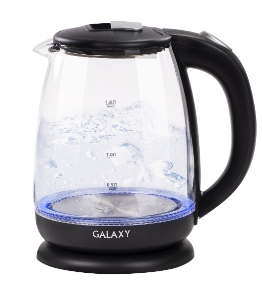 Чайник электрический Galaxy Line GL 0554, черный, стекло, 2000 Вт, 1,8 л, LED-подсветка, шкала уровня воды, корпус из термостойкого стекла