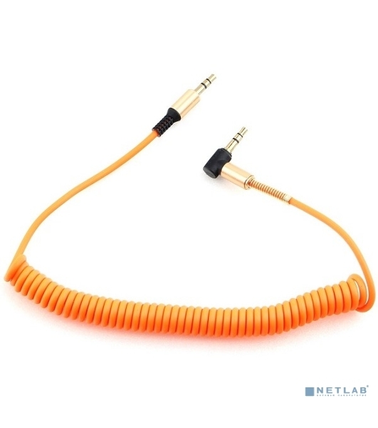 Кабель Cablexpert аудио 90˚ спиральный CCAB-02-35MMLC-1.8MO. 3.5 Jack (M)/3.5 Jack (M), оранжевый, 1.8м, блистер