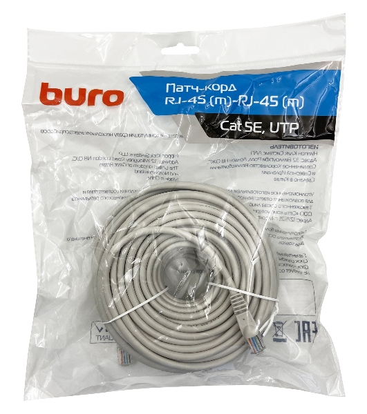 Патч-корд Buro UTP cat.5e 25м серый RJ-45 (m)-RJ-45 (m)