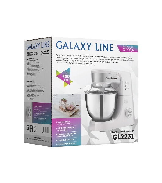 Миксер Galaxy Line GL 2231, белый, планетарный, 700 Вт, 12 скоростей