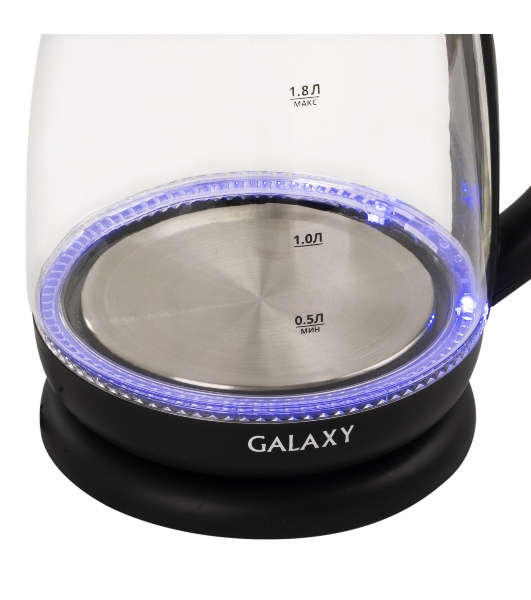 Чайник электрический Galaxy Line GL 0554, черный, стекло, 2000 Вт, 1,8 л, LED-подсветка, шкала уровня воды, корпус из термостойкого стекла