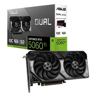 Видеокарта ASUS GeForce RTX 5060 Ti Dual OC , NVIDIA RTX 5060 Ti, 16 ГБ GDDR7, 128 бит, PCI-e 5.0, 1xHDMI, 3xDP, 2632 МГц