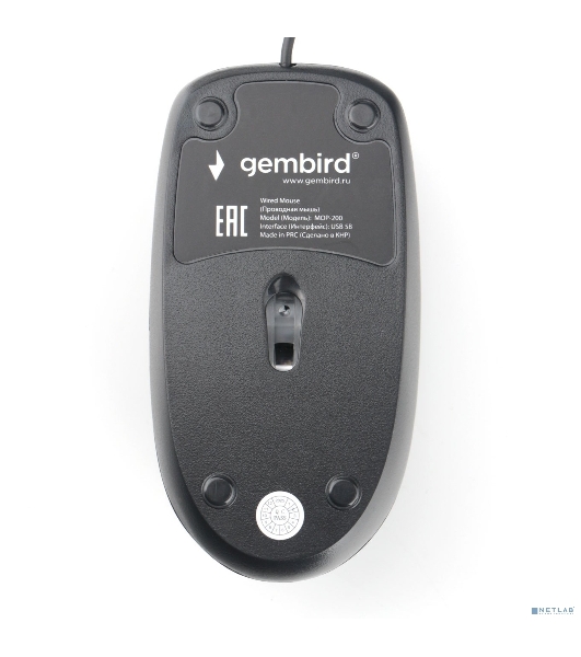 Мышь проводная Gembird MOP-200 черный, 1000 dpi, USB, кнопки - 3