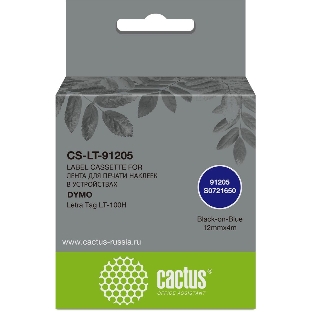 Картридж ленточный Cactus CS-LT-91205 черный шрифт, синий фон (12 мм, 4 м) для Dymo Letra Tag LT-100H