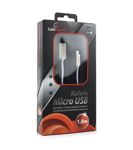 Кабель USB2.0 Cablexpert CC-P-mUSB02W-1.8M, AM/microB, серия Platinum, длина 1.8м, белый, блистер
