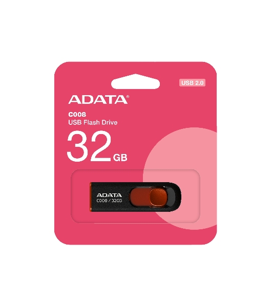 Флешка USB ADATA С008 (AC008-32G-RKD), 32Gb, USB 2.0, R/W 15/5, черный/красный