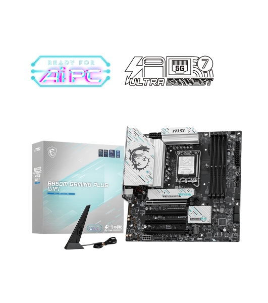 Материнская плата MSI B860M GAMING PLUS WIFI, LGA 1851, Intel B860, 4xDDR5, 4xSATA, 3xM.2, 1xPCIe 4.0 x4, 1xPCIe 5.0 x16, 1xDP, 1xHDMI, 1xUSB-C, 1x 5Gb LAN, 3xUSB-A 2.0, 2xUSB-A 3.2 Gen 1, 1xUSB 3.2 Gen 2, 7.1, 3x3.5 мм, mATX