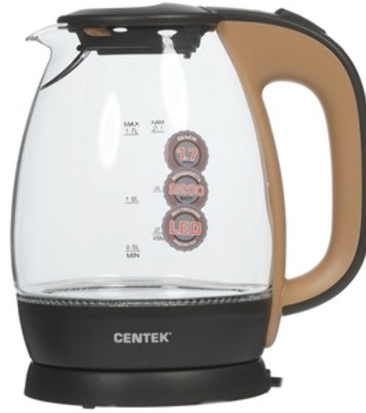 Электрочайник Centek CT-0056 кофейно-бежевый, 1.7 л, 2200 Вт, скрытый нагревательный элемент