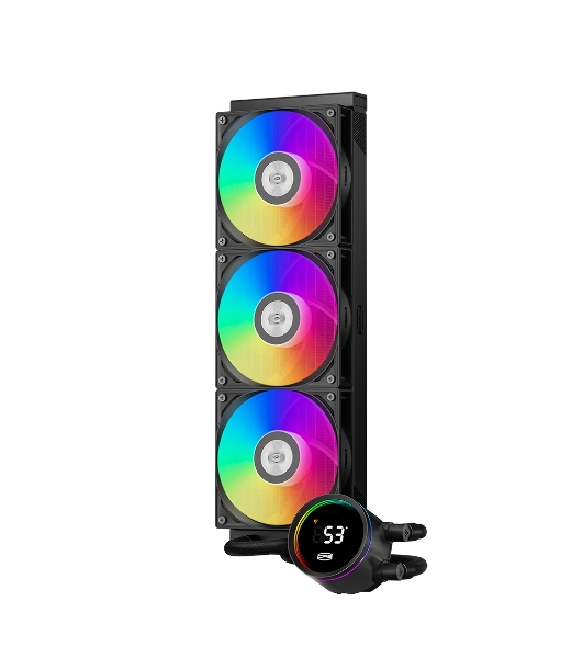 Система охлаждения PCCooler DA360 Pro ARGb Digital BK (300W, 360мм, LED temp., Black, ARGb/Fans: 3x120мм, 75.8CFM, 33.7dBA, 2200RPM/Pump height 57мм, 28dBA, 3000RPM, Rad thickness 27мм/S: 1851, 1700, 1200, 20XX, 115X, AM5, AM4)
