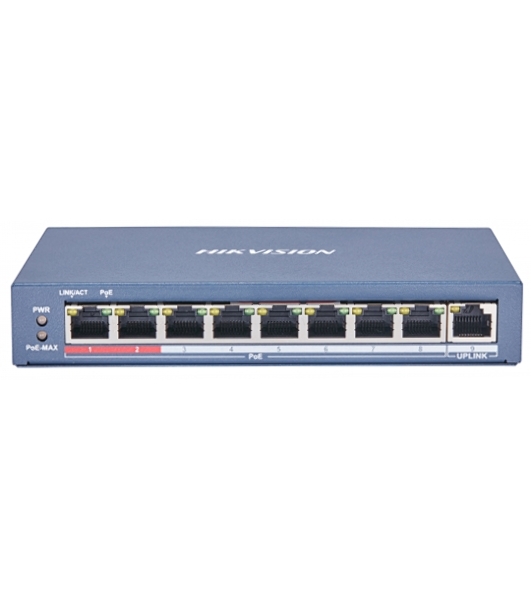 Коммутатор Hikvision DS-3E0109P-E(C), 8×100 Мбит/с PoE + 1×100 Мбит/с, неуправляемый