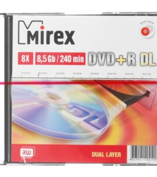Диск DVD+R Mirex 8.5 Gb, 8x, Slim Case (1), Dual Layer (1/50)